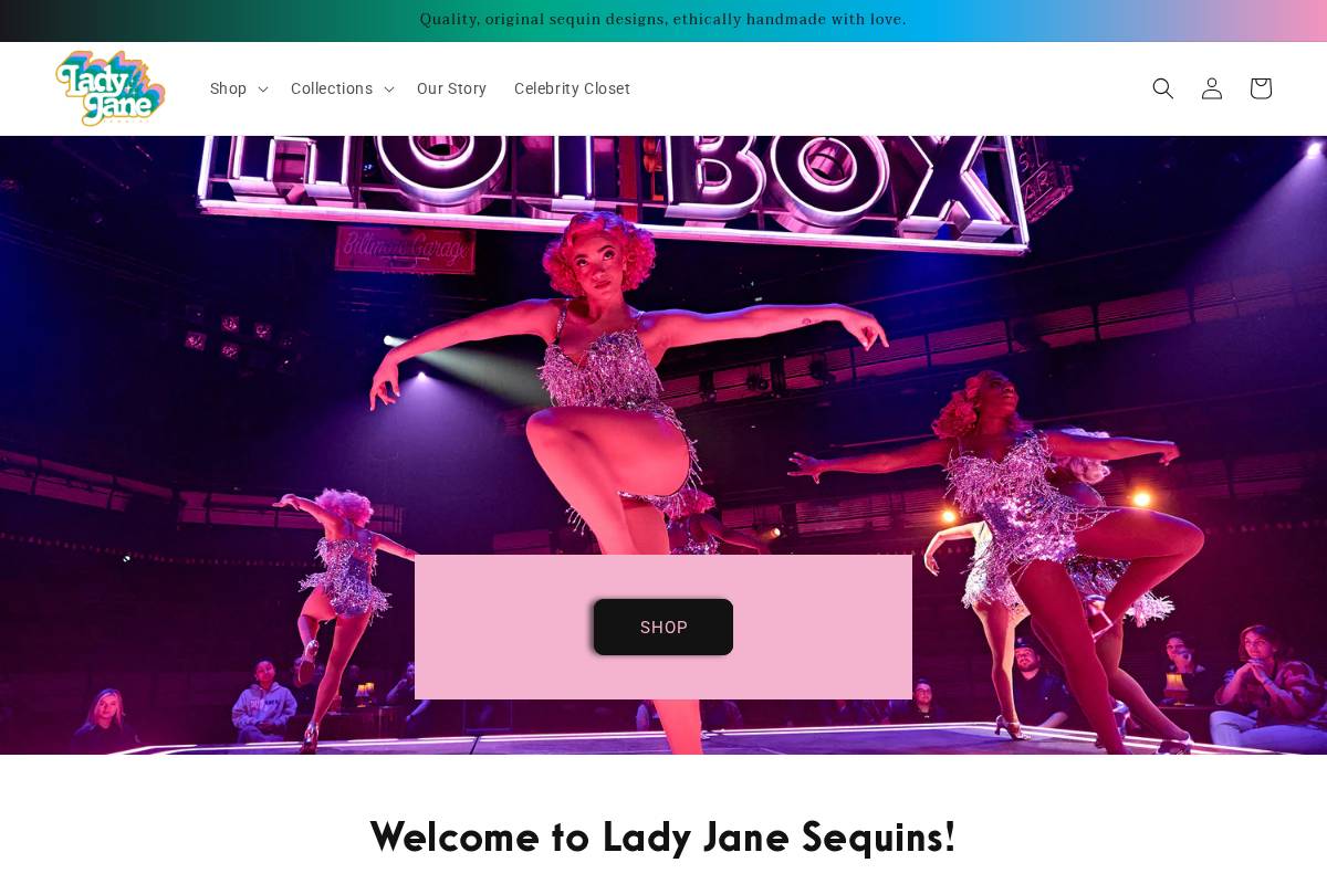 ladyjanesequins.com homepage screenshot