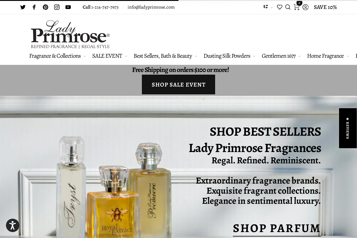 Lady Primrose homepage screenshot