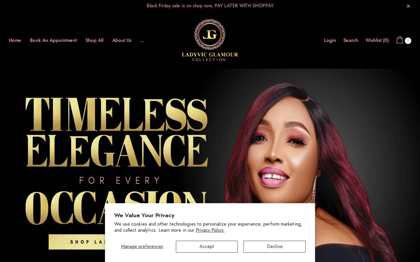 ladyvicglamourcollection.com homepage screenshot