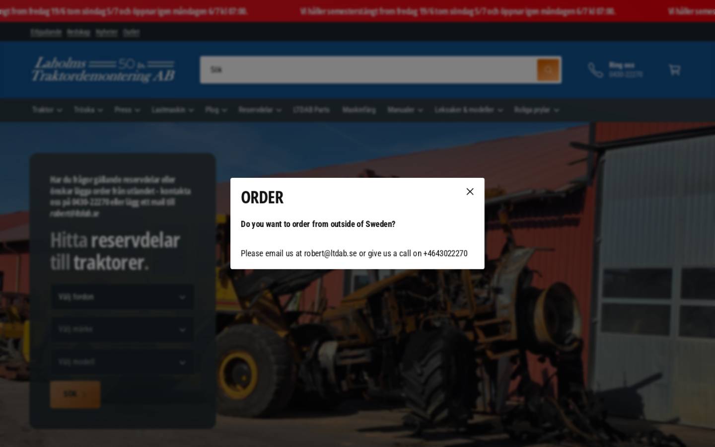 laholmstraktordem.se homepage screenshot