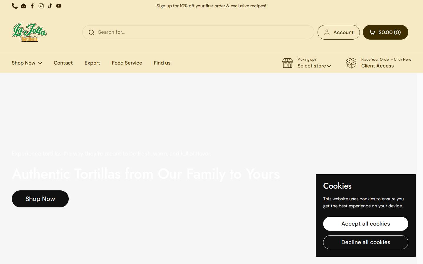 lajollatortilleria.com homepage screenshot
