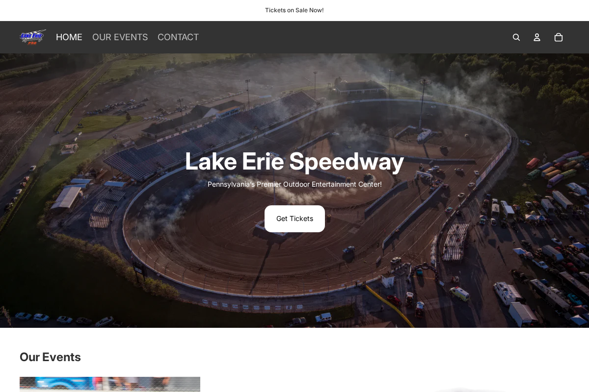 lakeeriespeedway.com homepage screenshot