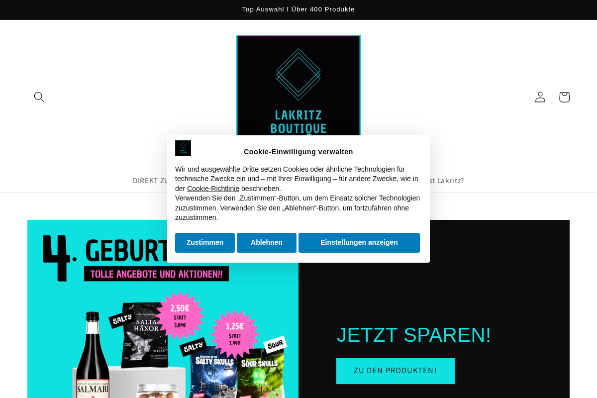 www.lakritz-boutique.de homepage screenshot