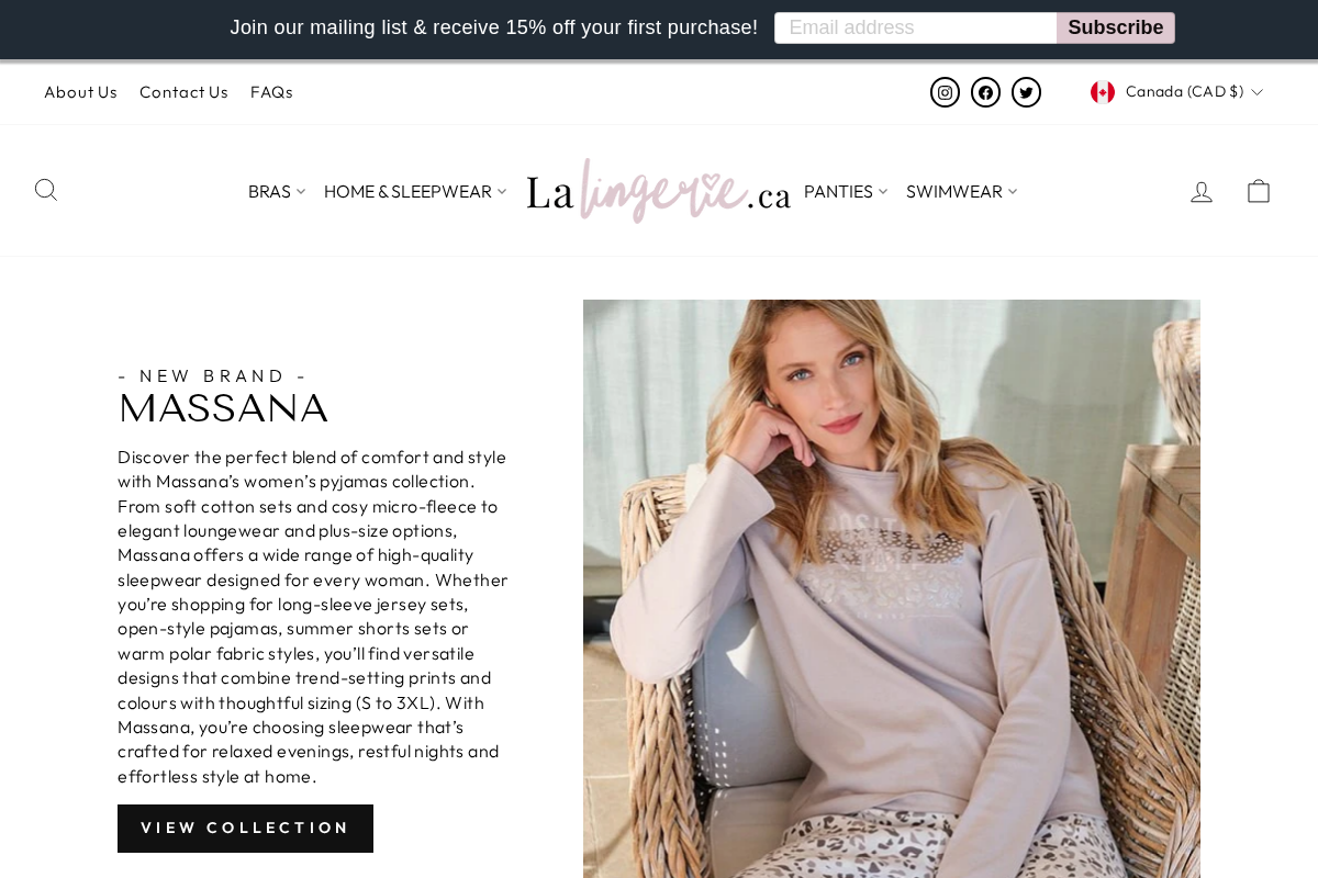 Lalingerie.ca homepage screenshot