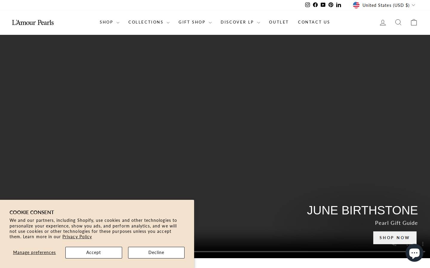 L'Amour Pearls homepage screenshot