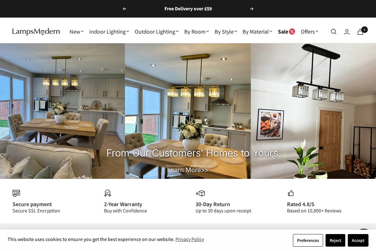 Lampsmodern homepage screenshot