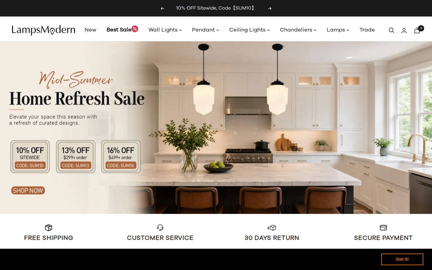 Lampsmodern homepage screenshot