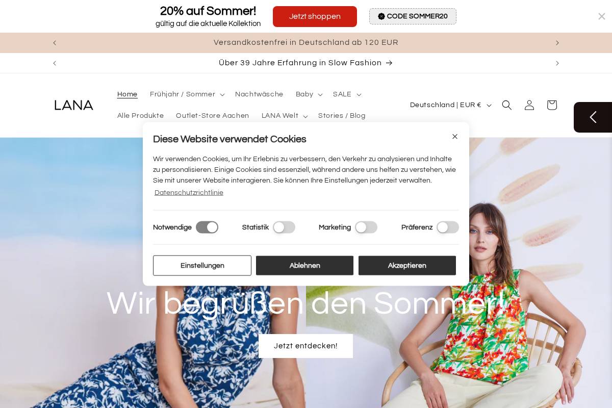lana-organic.de homepage screenshot