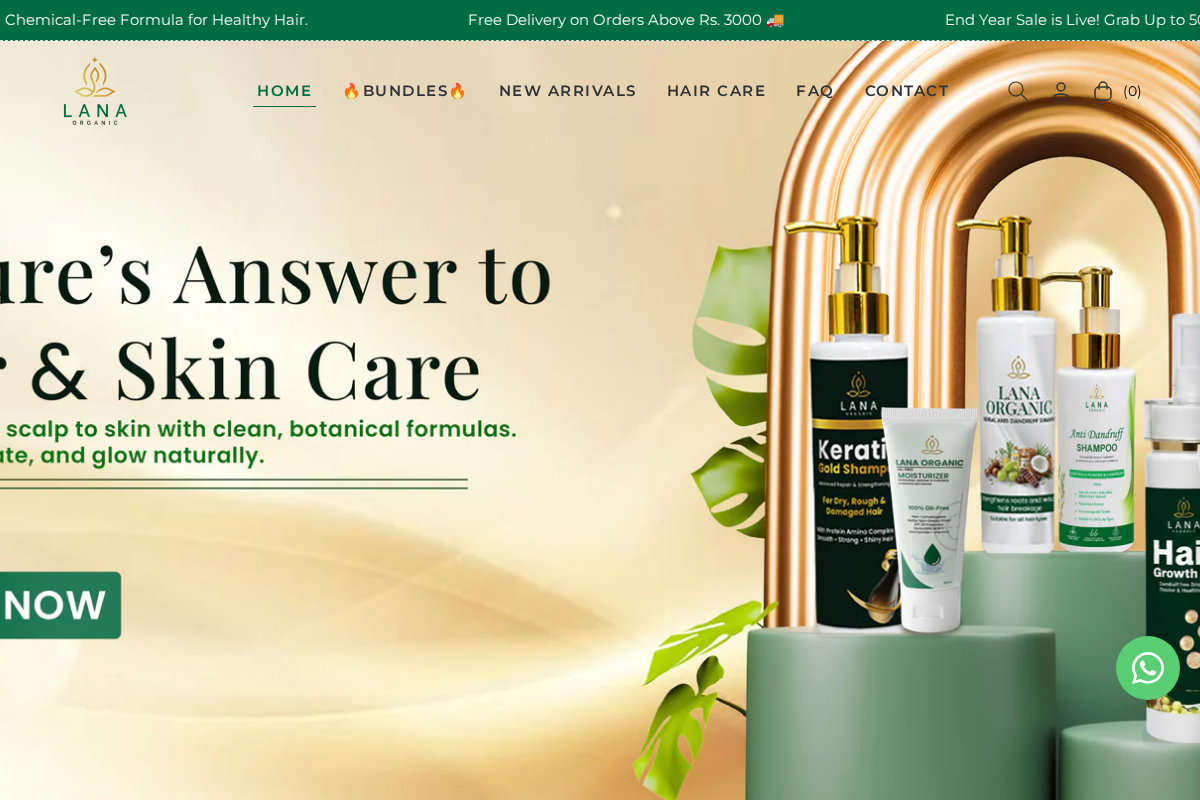 lanaorganic.com homepage screenshot