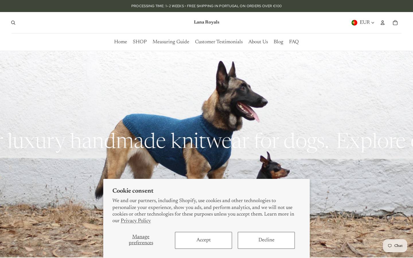 lanaroyalspetwear.com homepage screenshot