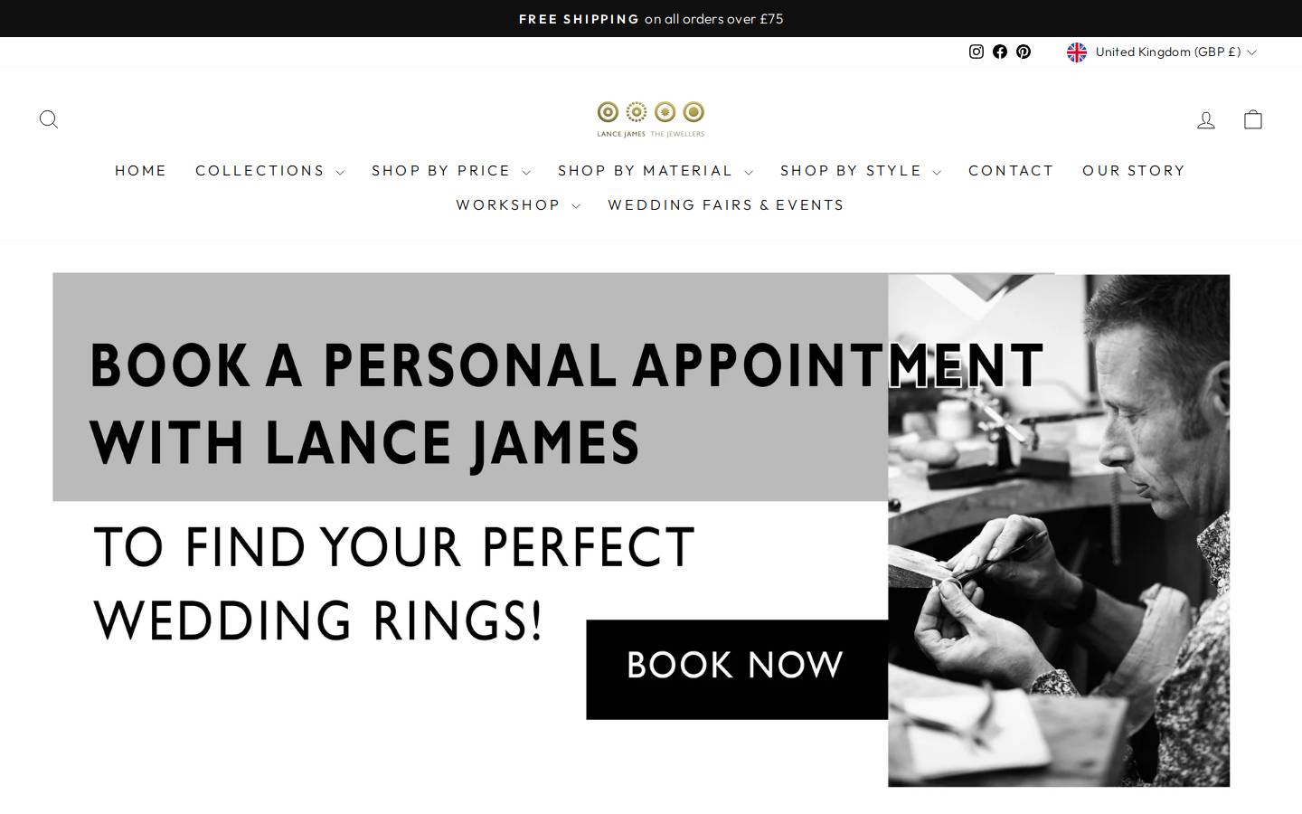 LanceJamesJewellers homepage screenshot