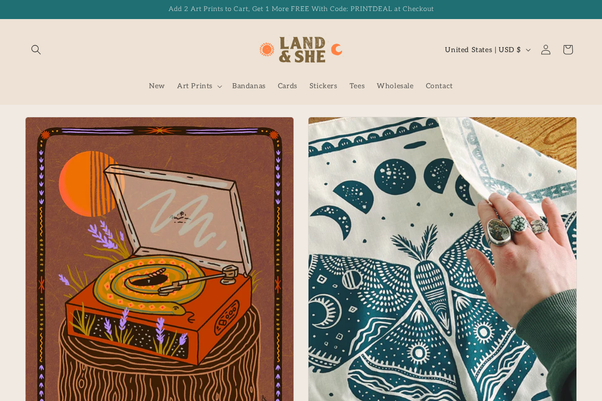 Land & She homepage screenshot