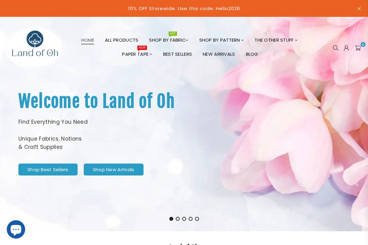 Land of Oh Fabrics homepage screenshot