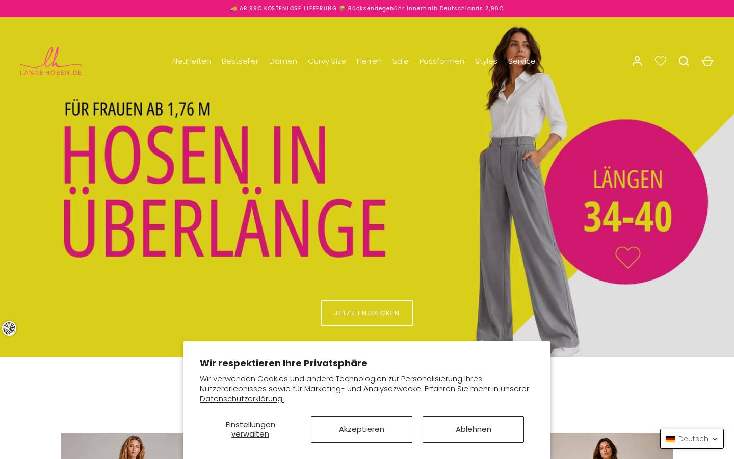 LANGE HOSEN homepage screenshot