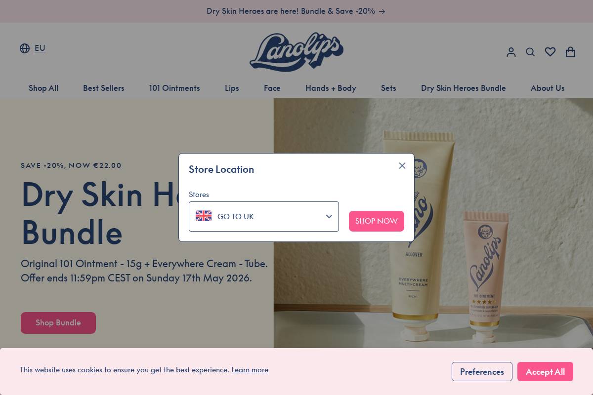 Lanolips homepage screenshot