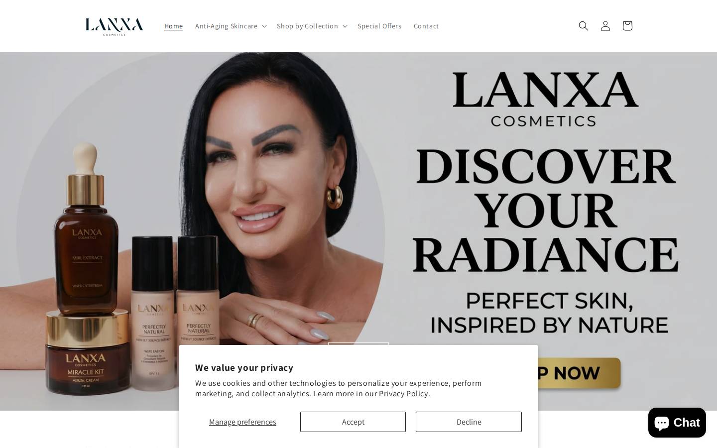 lanxacosmetics.com homepage screenshot