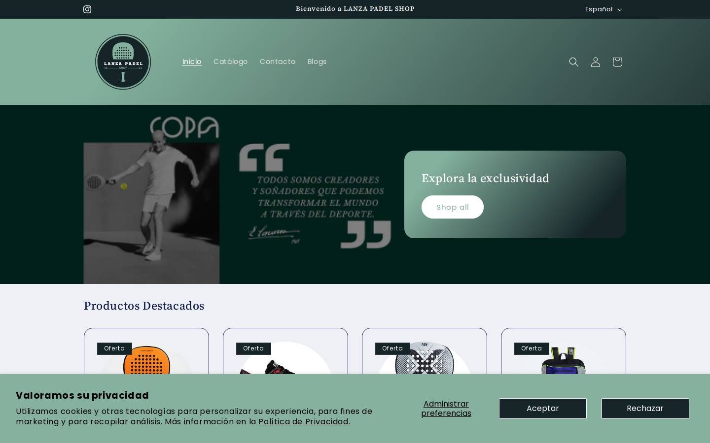 lanzapadelshop.com homepage screenshot