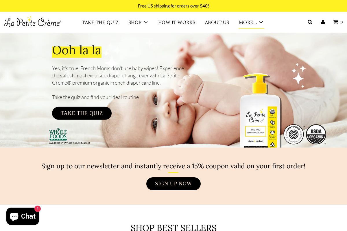 lapetitecreme.com homepage screenshot