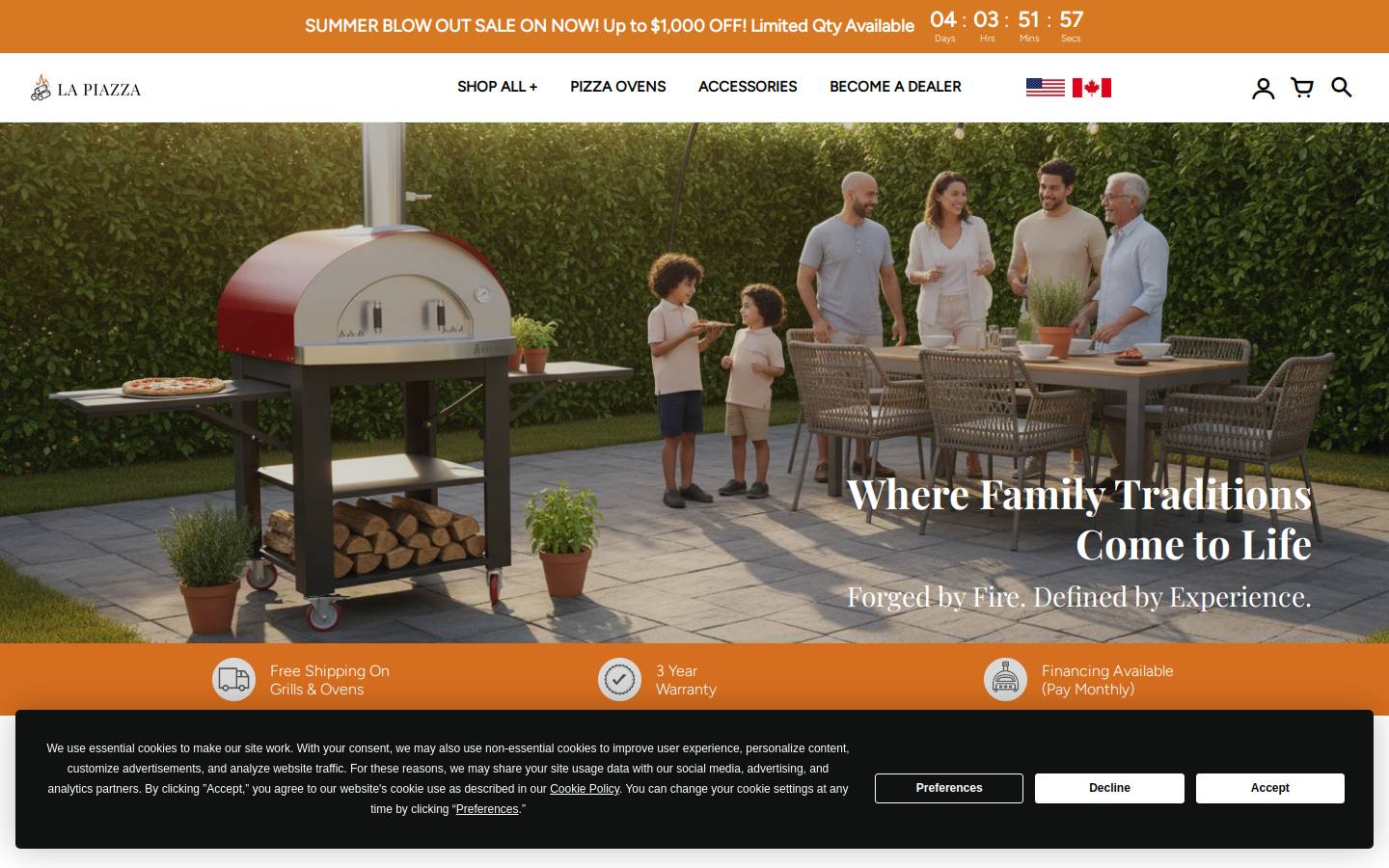 lapiazzaovens.com homepage screenshot