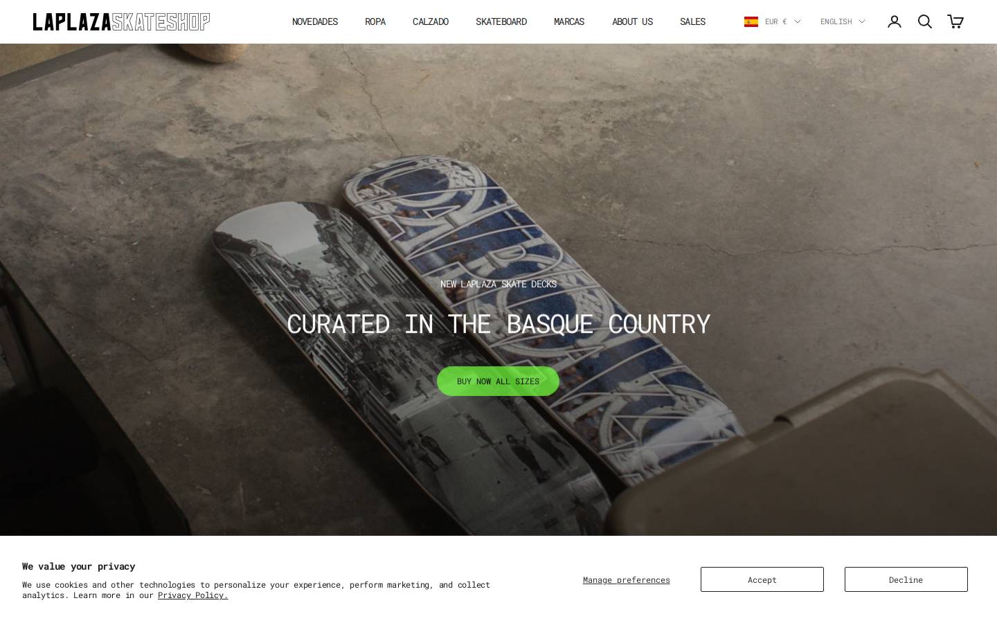 Laplaza Skateshop homepage screenshot