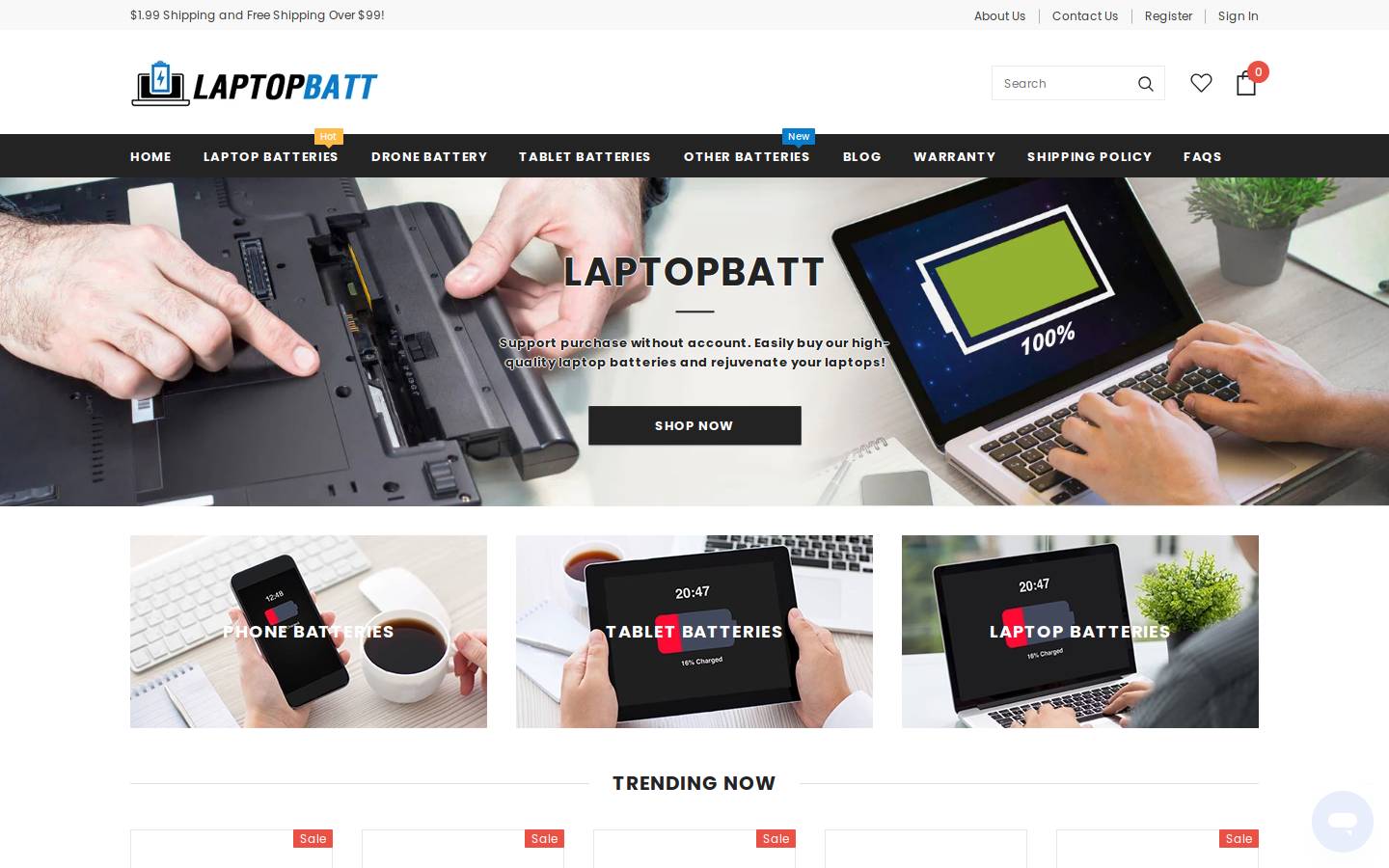 laptopbatt.com homepage screenshot