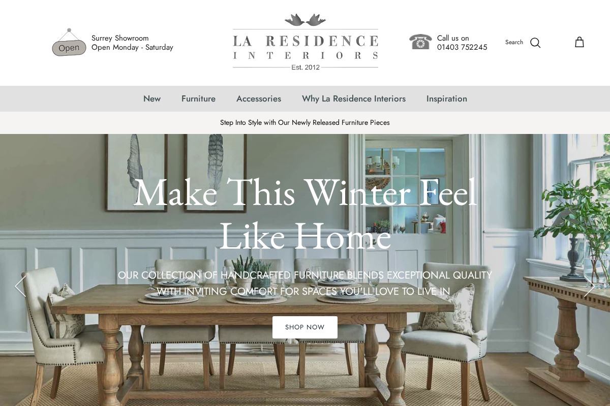 La Residence Interiors homepage screenshot