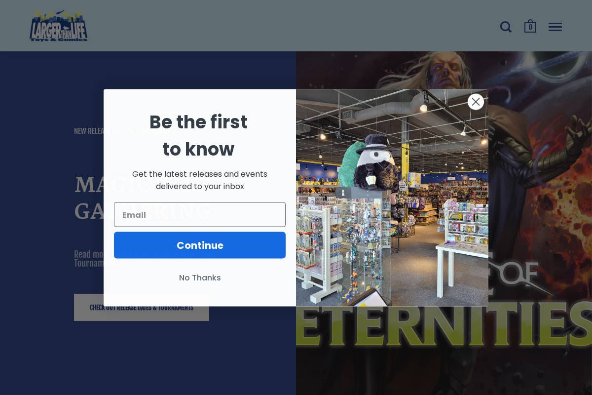 Larger Than Life Toys and Comics homepage screenshot