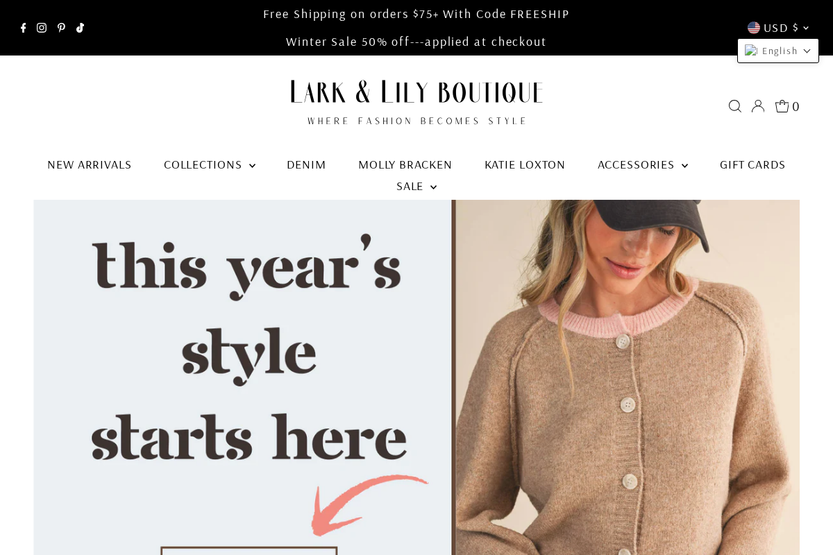 Lark & Lily Boutique homepage screenshot