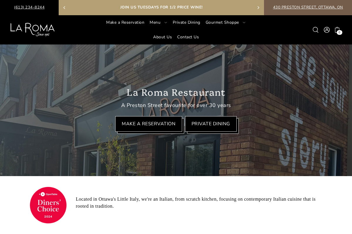 La Roma Gourmet Shoppe homepage screenshot
