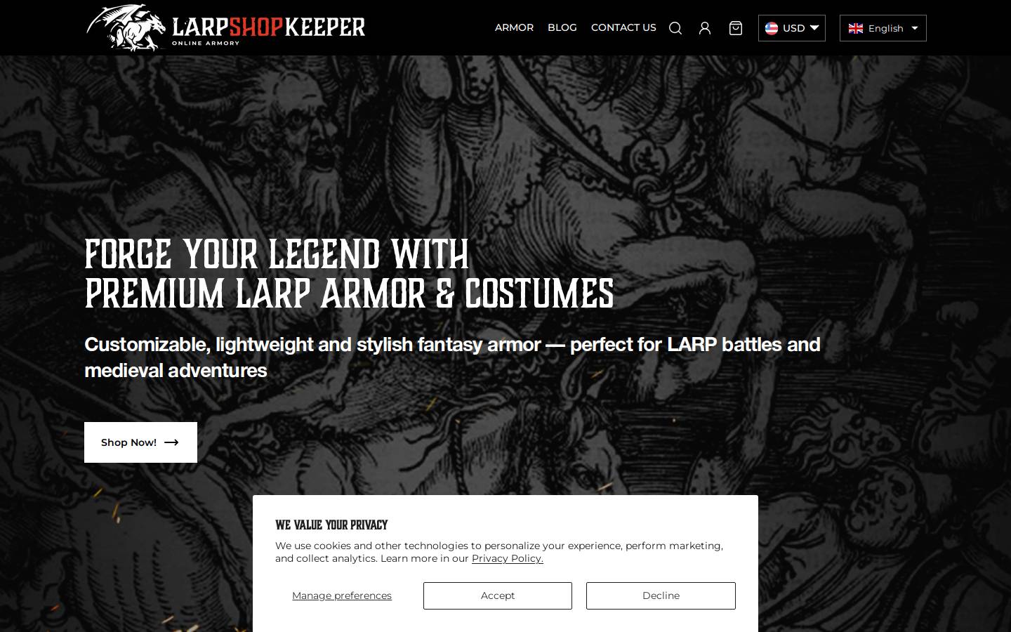 larpshopkeeper.com homepage screenshot