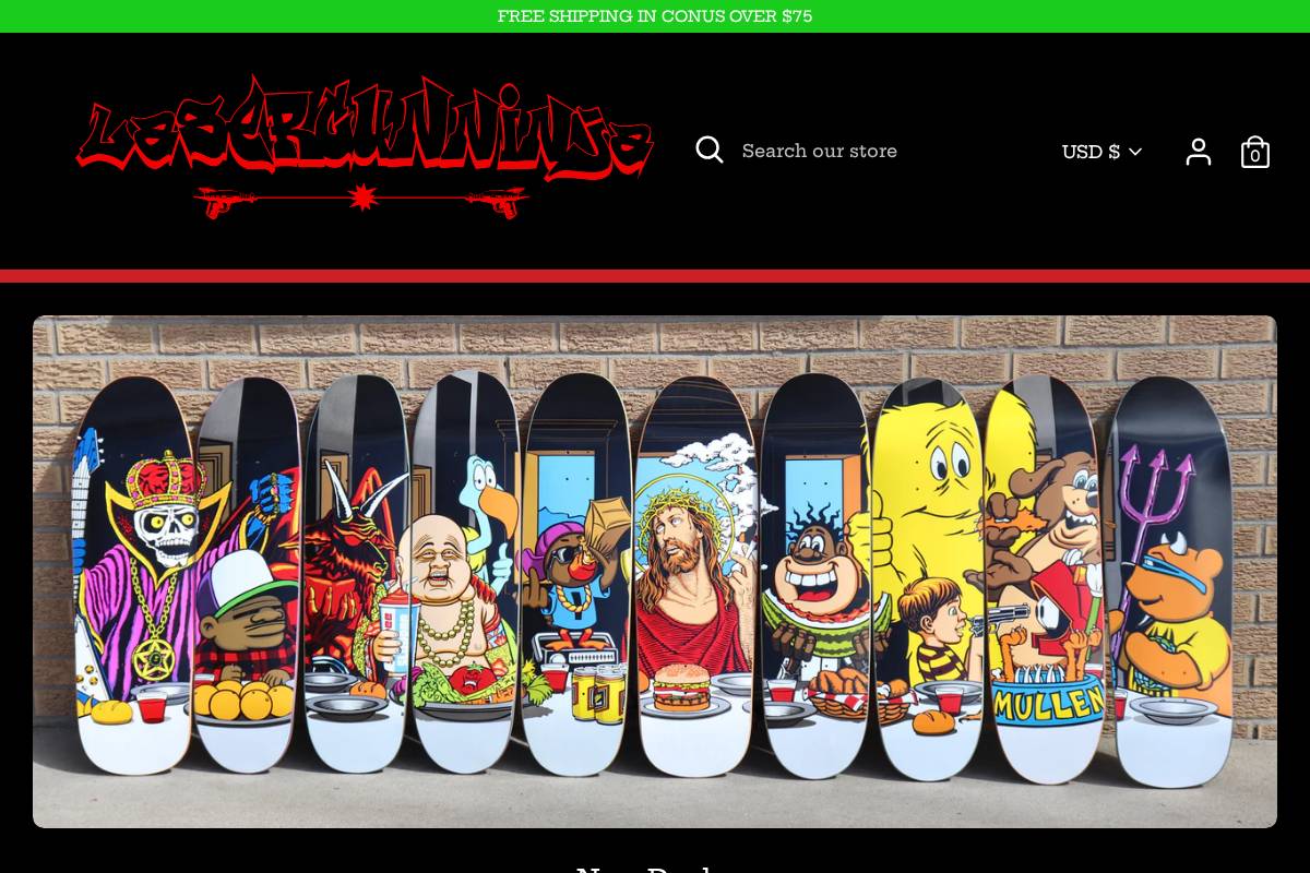 lasergunninjaskates.com homepage screenshot