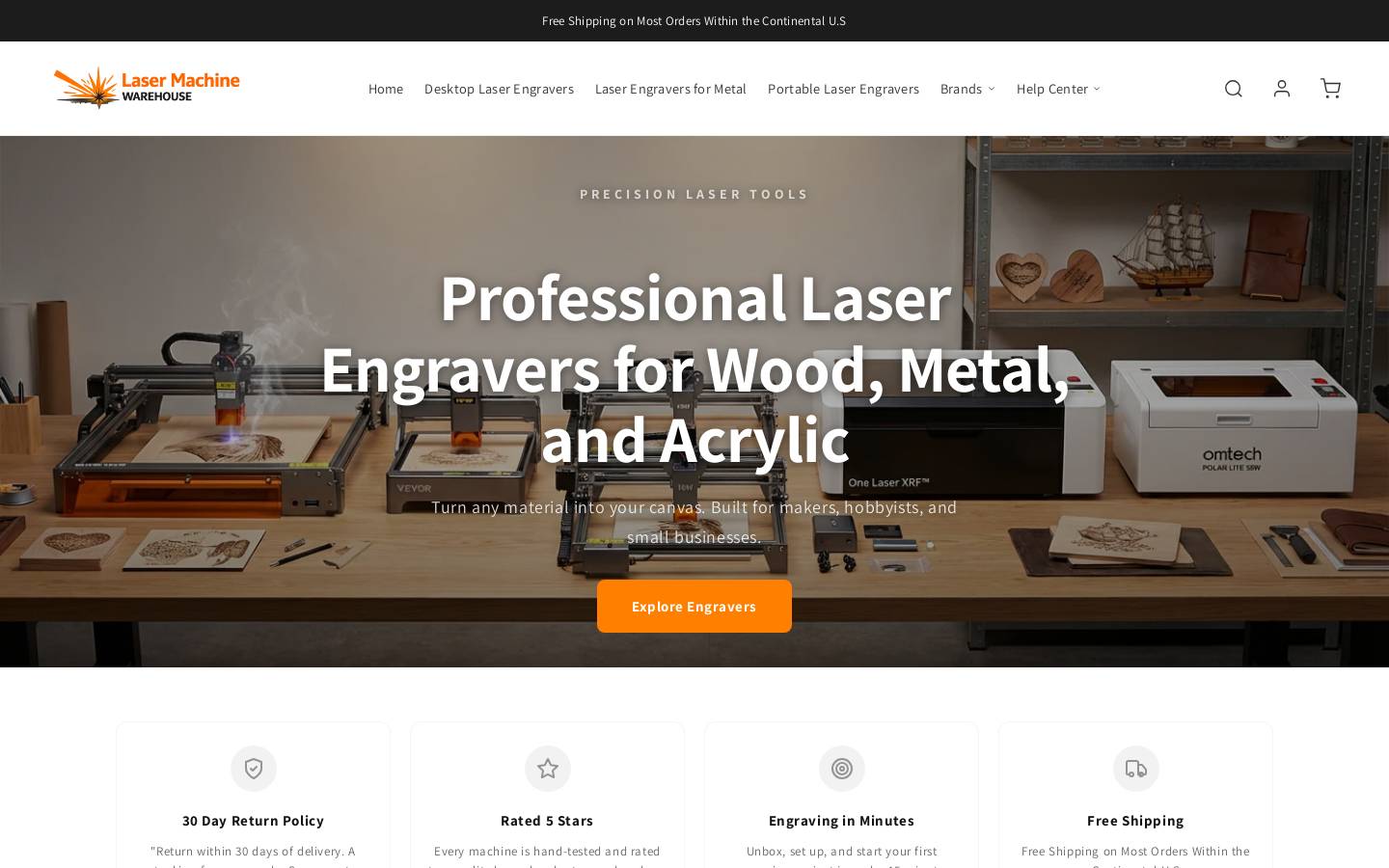 lasermachinewarehouse.com homepage screenshot