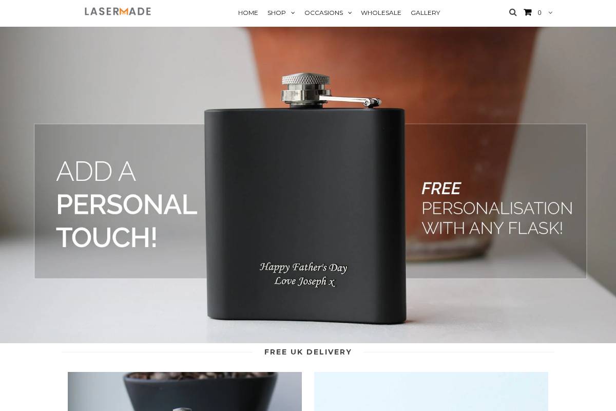 Lasermade homepage screenshot