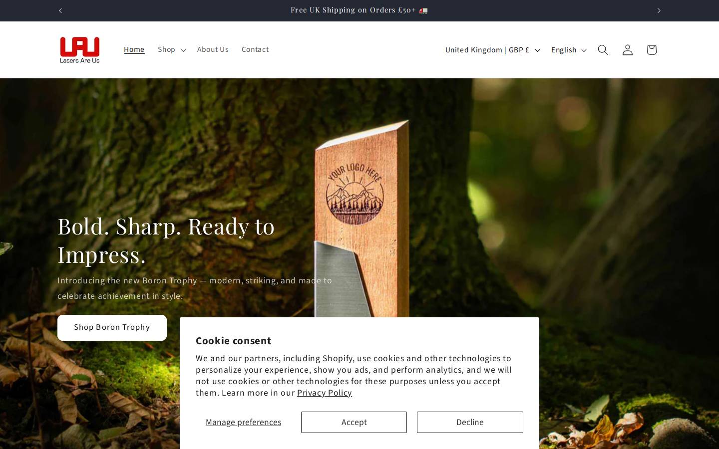 lasersareus.co.uk homepage screenshot