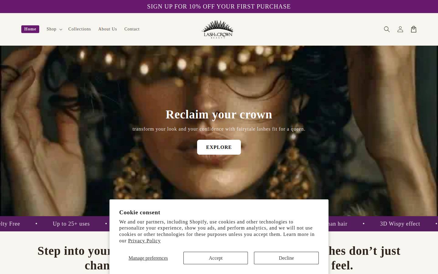 lashandcrownbeauty.com homepage screenshot