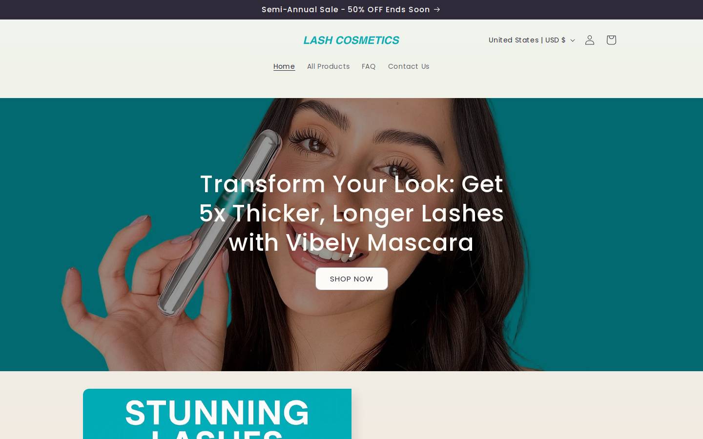 Lashcosmetics homepage screenshot