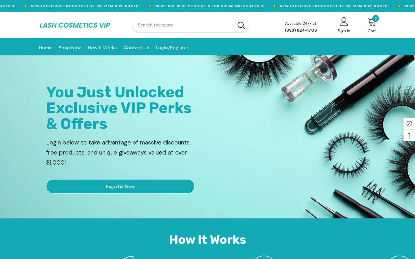 lashcosmeticsvip.com homepage screenshot