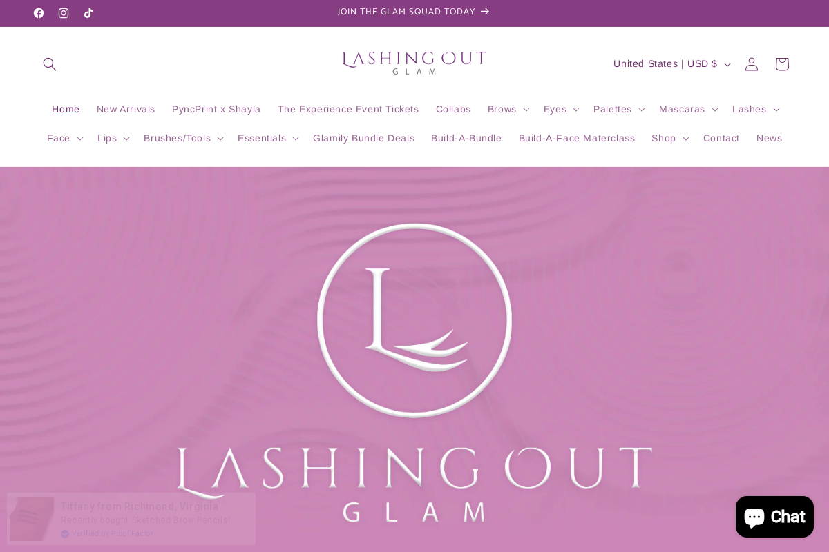 Lashing Out Glam homepage screenshot