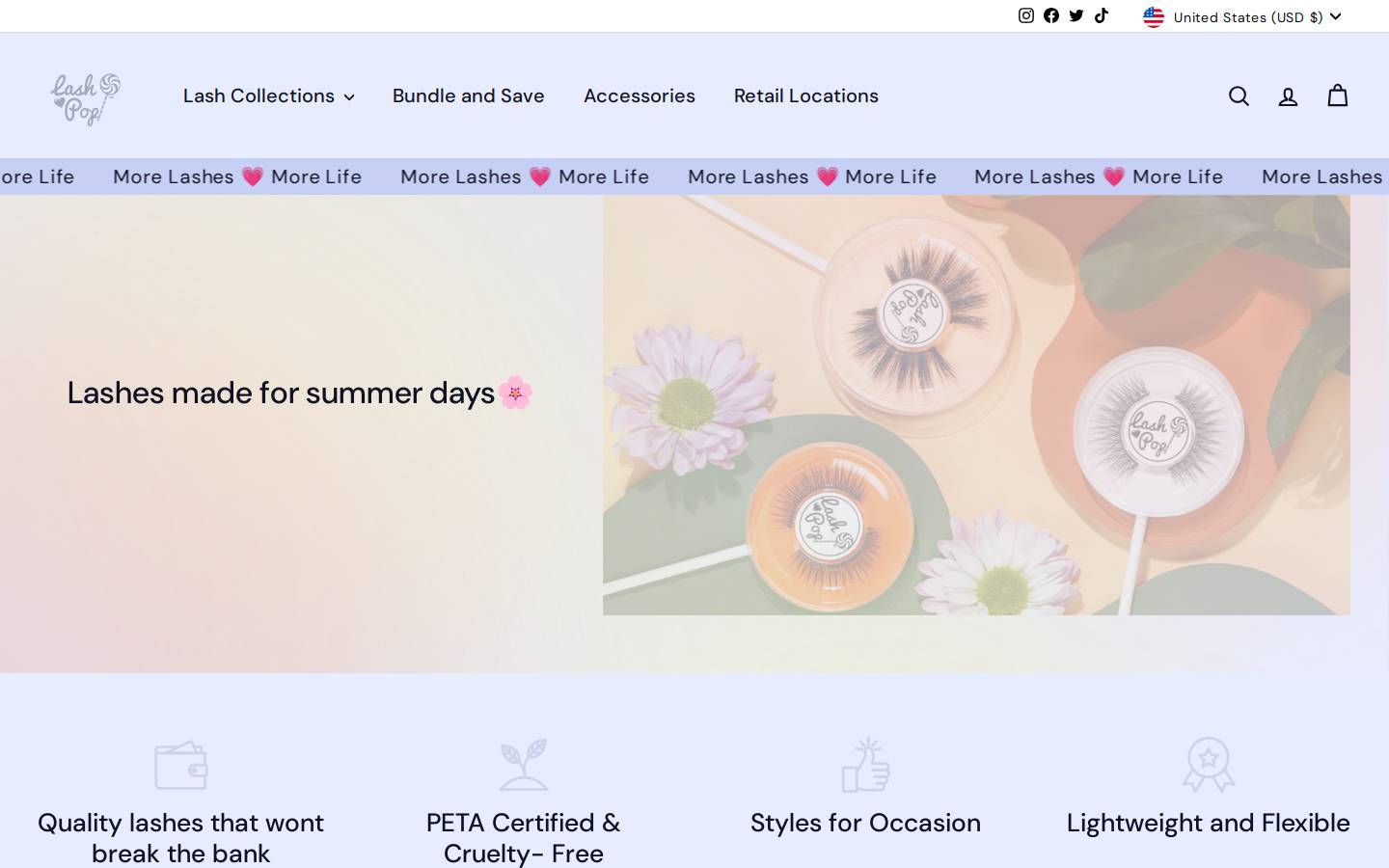 lashpoplashes.com homepage screenshot