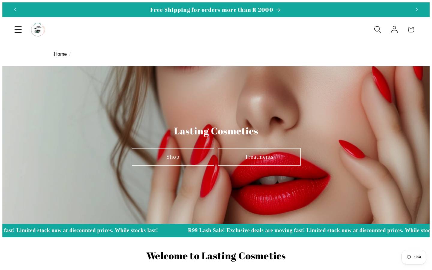 lastingcosmetics.co.za homepage screenshot