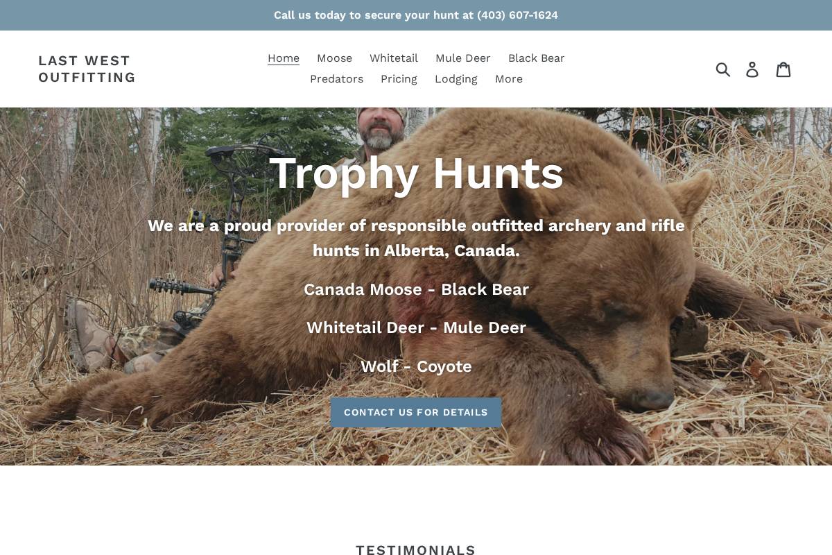 lastwestoutfitting.ca homepage screenshot