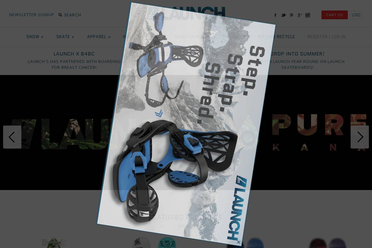 launchsnowboards.com homepage screenshot