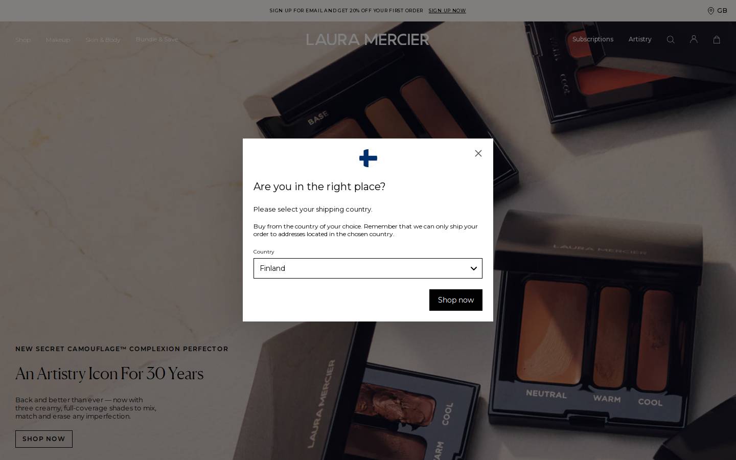Laura Mercier homepage screenshot