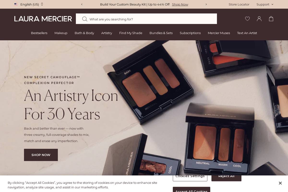 Laura Mercier Cosmetics homepage screenshot
