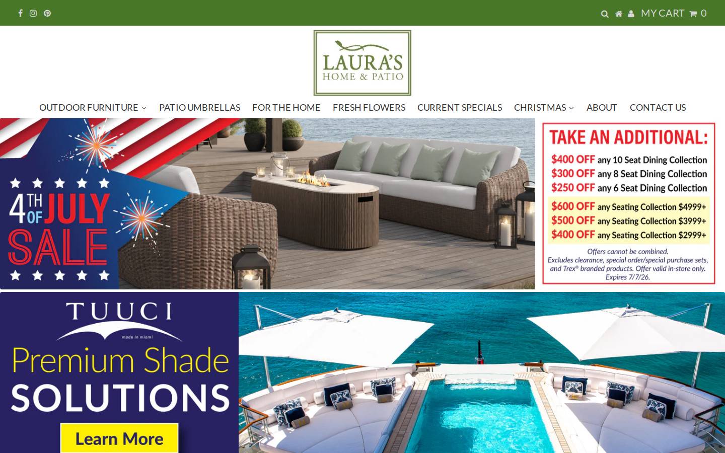 laurashomeandpatio.com homepage screenshot