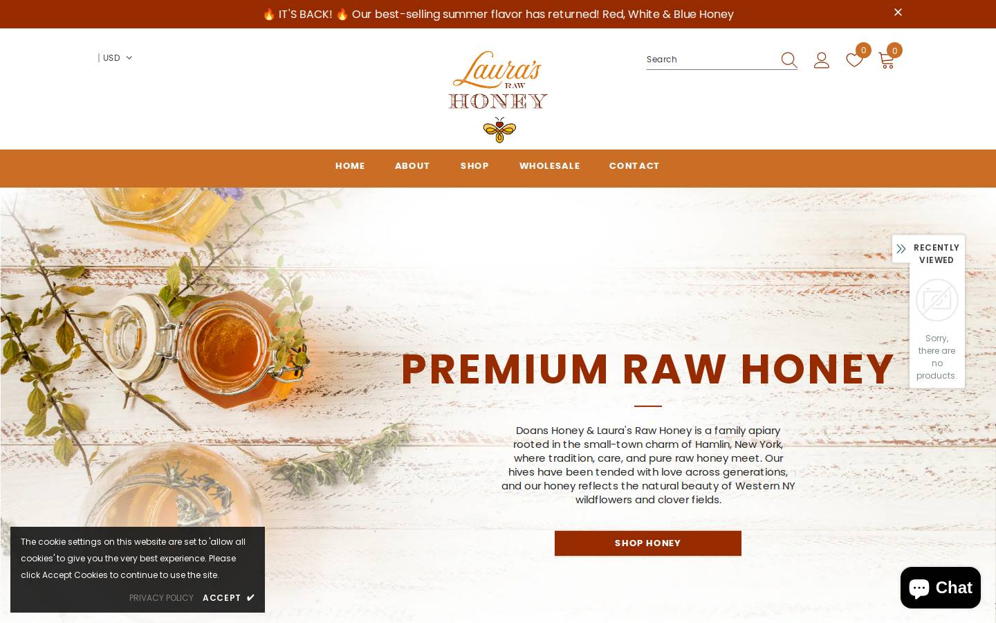 laurasrawhoney.com homepage screenshot