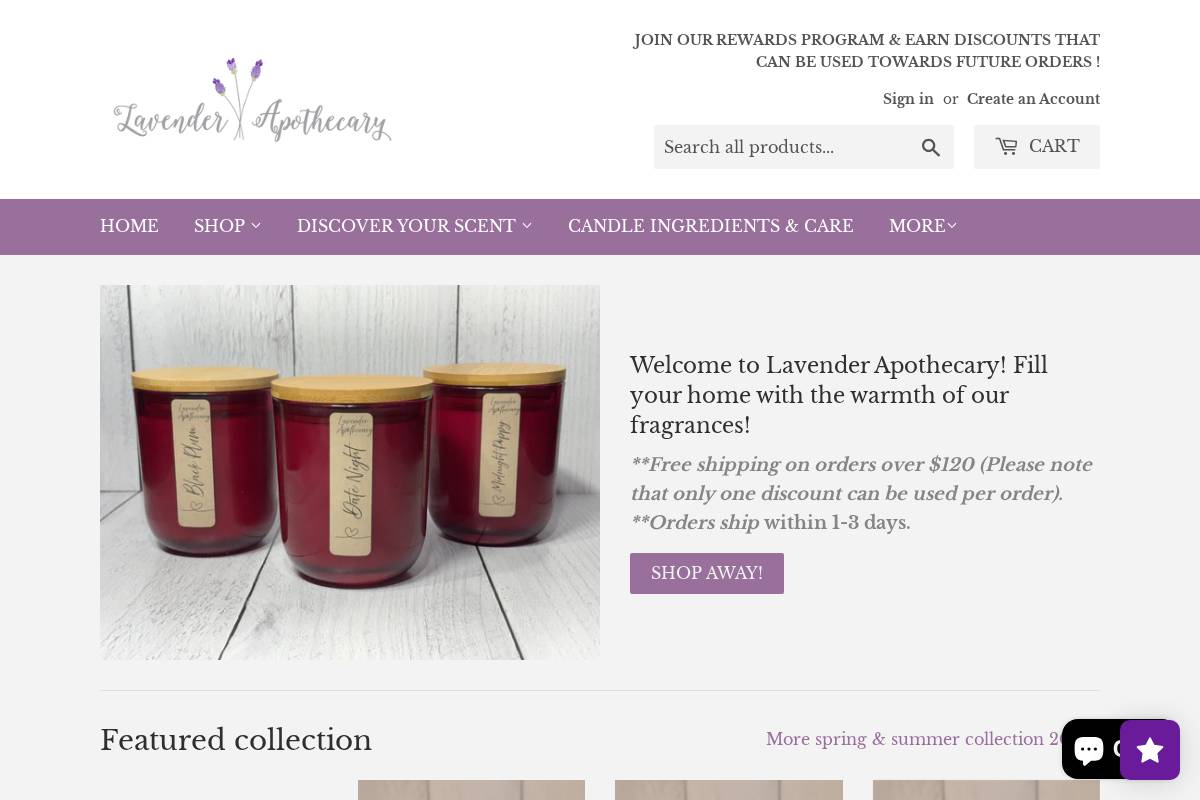 lavenderapothecary.com homepage screenshot
