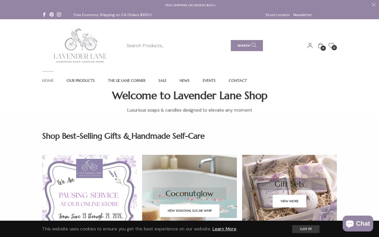 lavenderlaneshop.com homepage screenshot