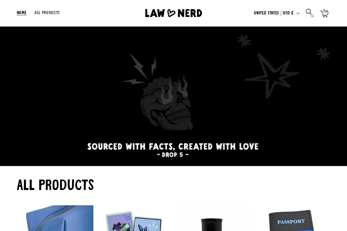 The Law Nerd Shop homepage screenshot