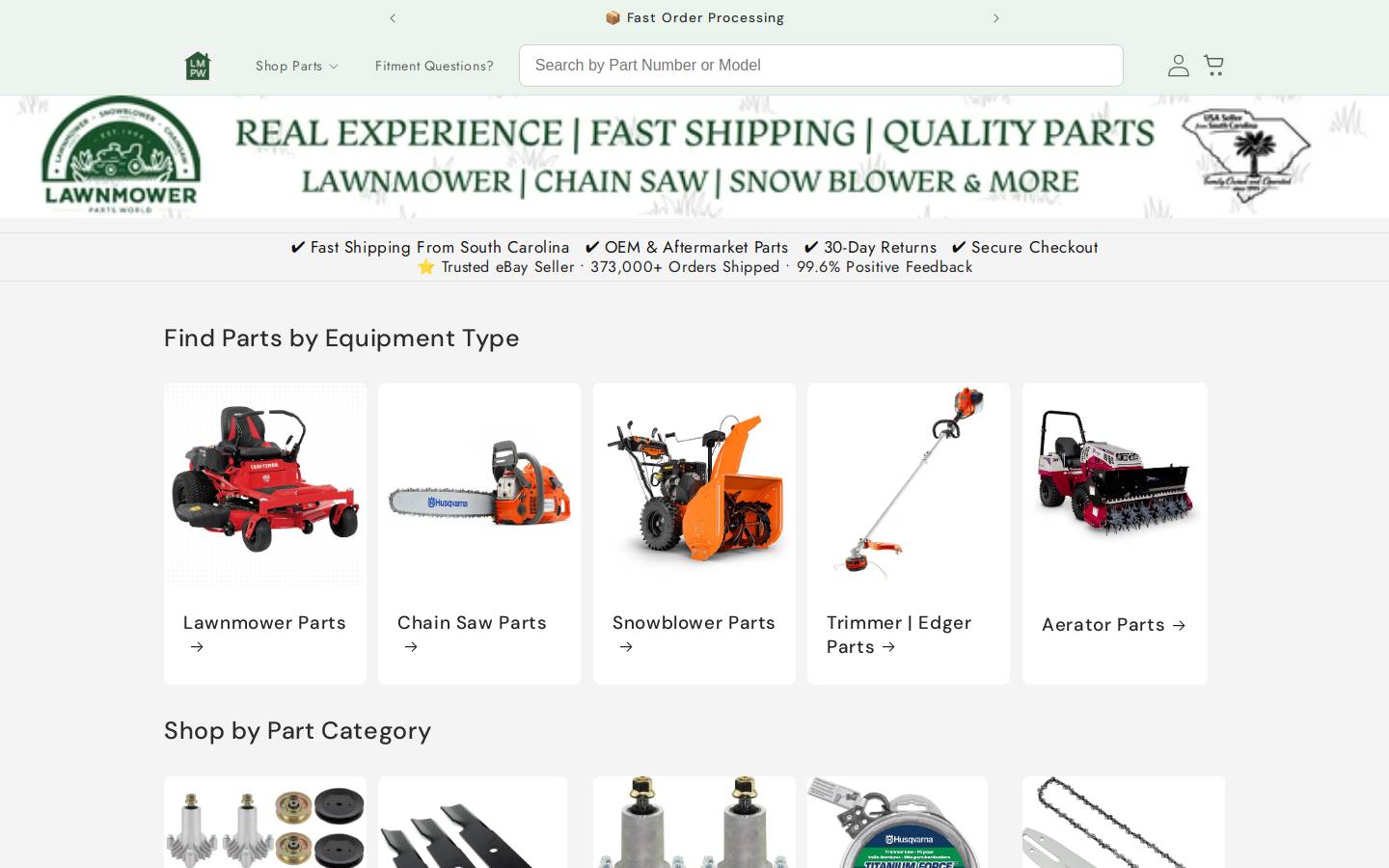 lawnmowerpartsworld.com homepage screenshot